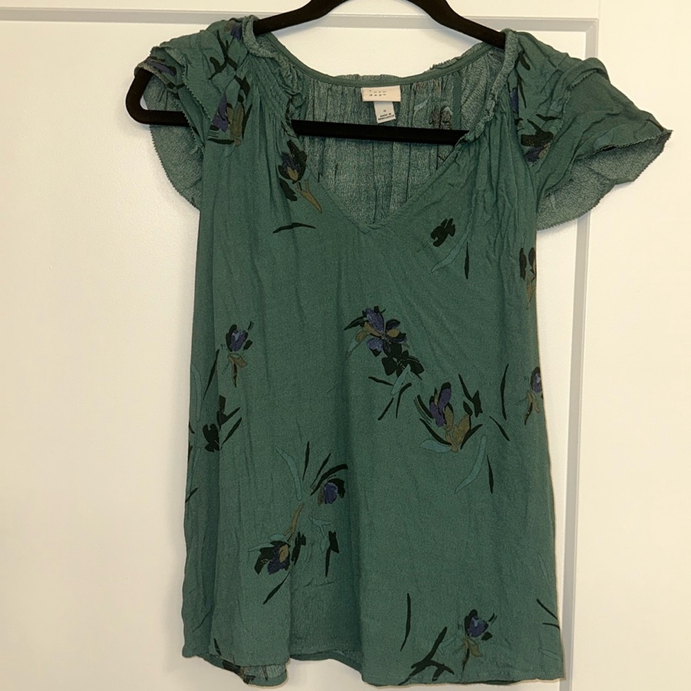 Army Green Floral Blouse